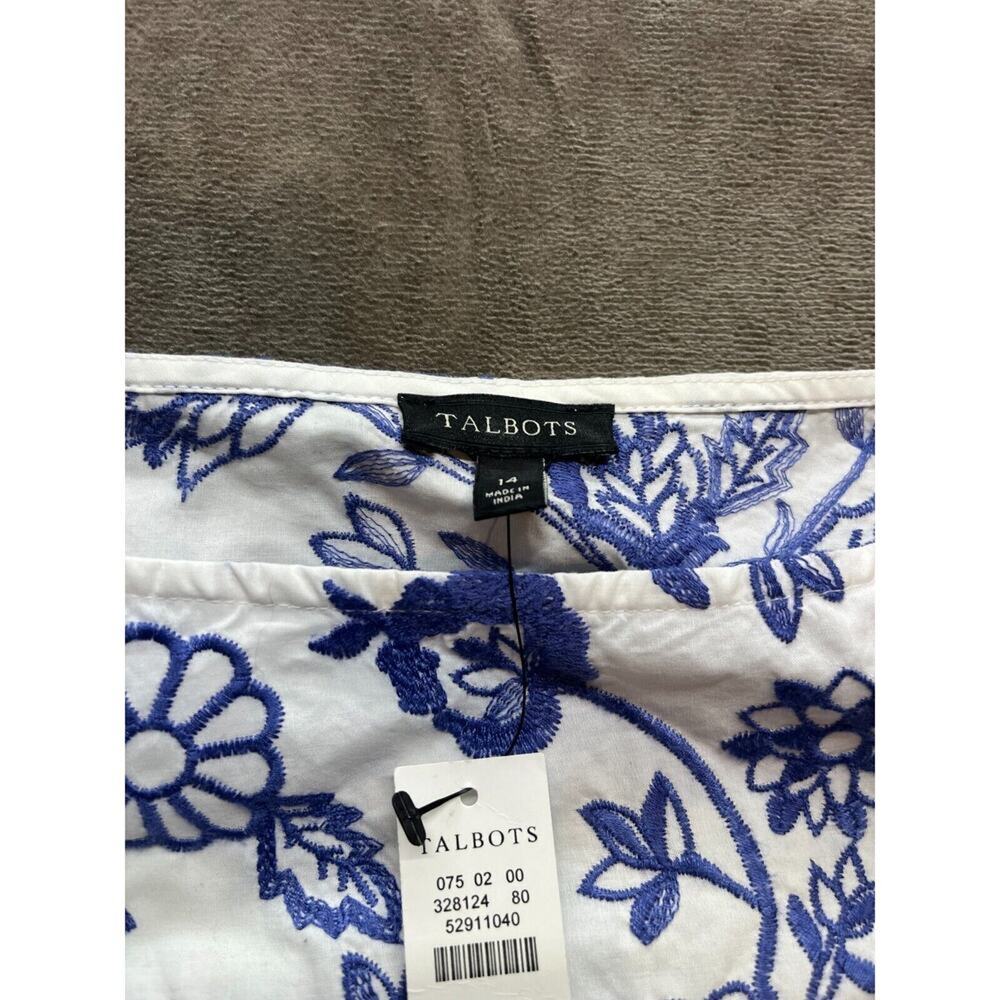 Talbots Peplum Cap Sleeve Blouse in Blue and White - Picture 5 of 7